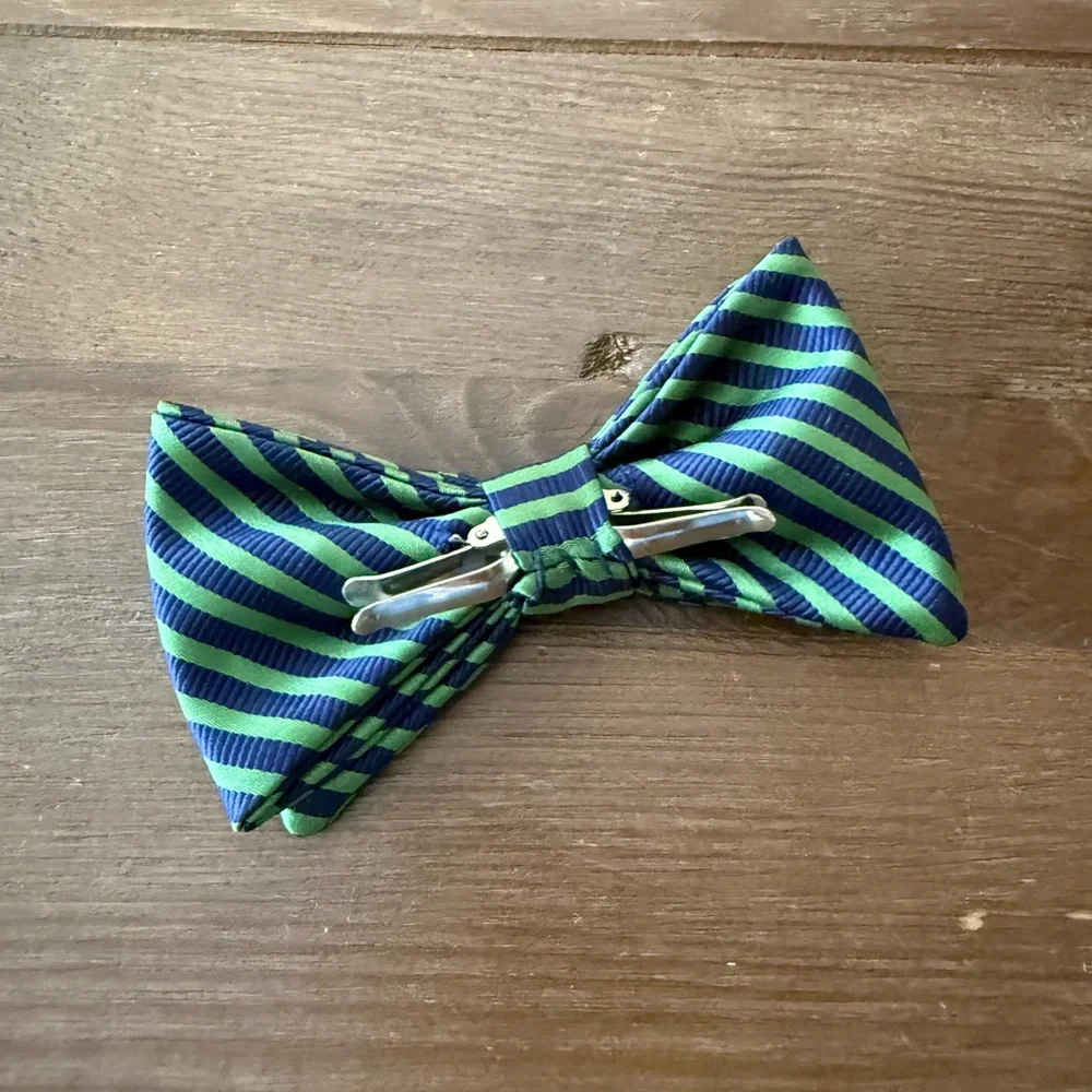 Green and Blue Striped Bow Tie